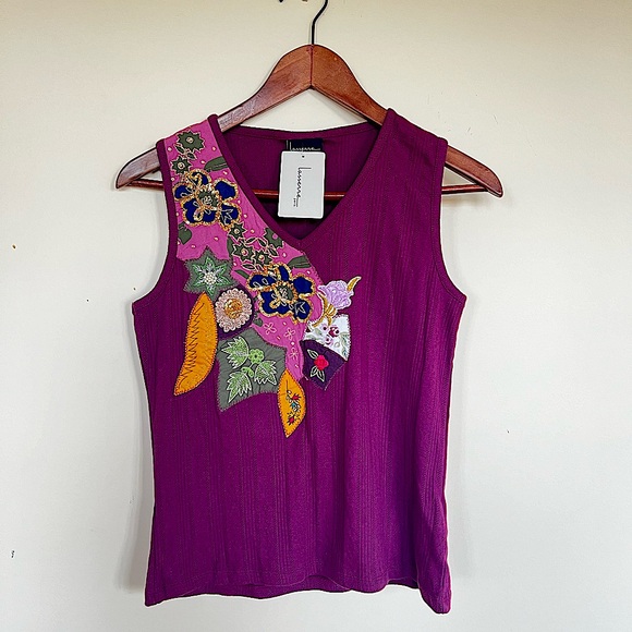 Embroidered Purple Tank Top - Picture 1 of 8